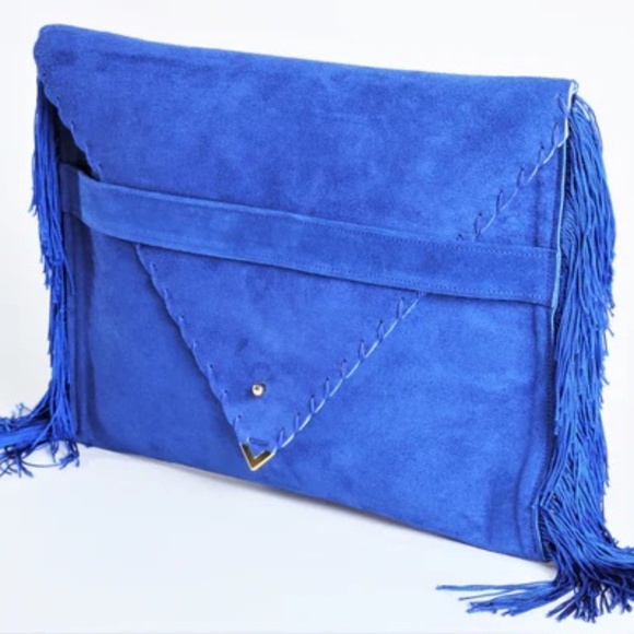Ana Koutsi Handmade Suede Fringe Clutch • Navy Blue - Picture 1 of 6